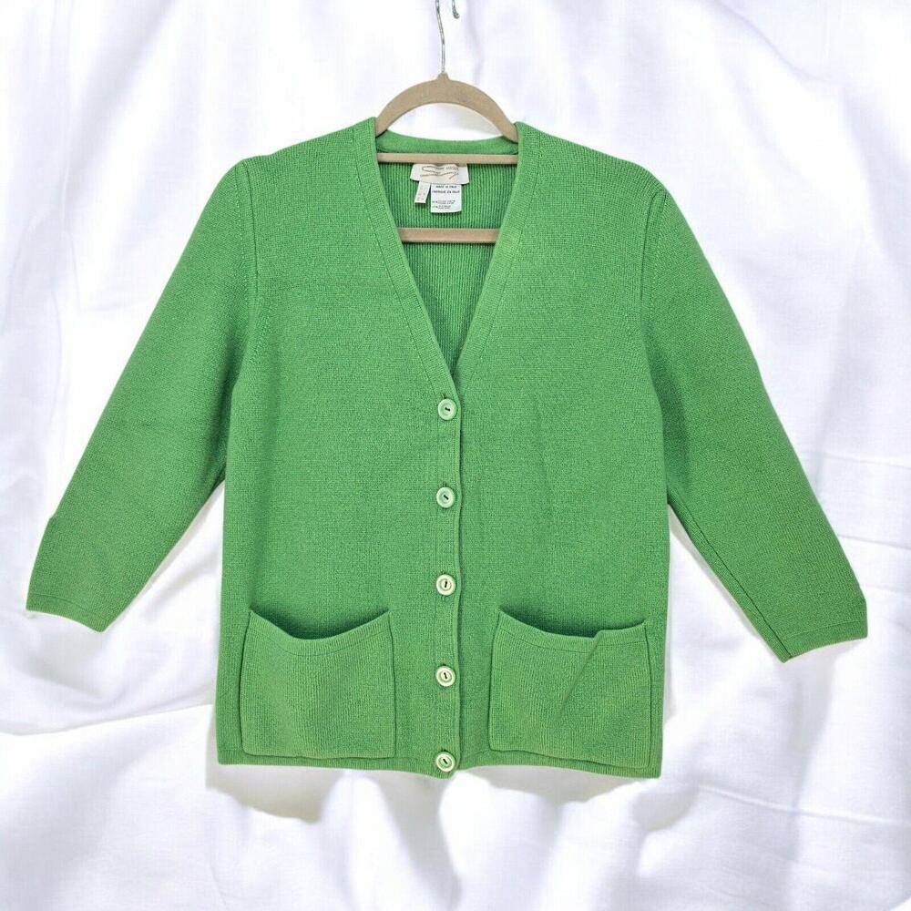 VTG Genny Maglia Cardigan Woman Small Green Wool Blend Heavy Knit Made in Italy